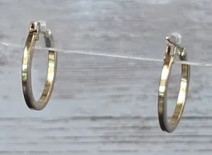 Vintage Earrings For Pierced Ears - Dainty Dull Gold Tone Elongated Hoops thumbnail 1