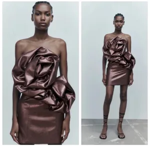 ZARA Voluminous Metallic Flower Mini Dress thumbnail 2
