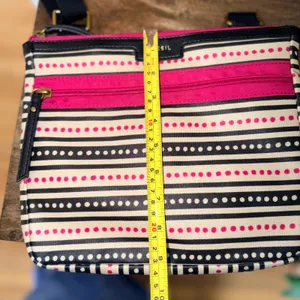 Fossil Eliza Crossbody Bag Striped Canvas Pink‎ Black Zip Top Shoulder Purse thumbnail 8