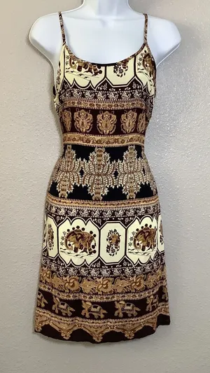 Earthy Elephant Artsy Bohemian Boho Chic Lightweight Casual Summer‎ Slip Dress M thumbnail 1