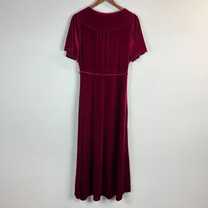 Chelsea 28 Dress XL Burgundy Red‎ Velvet Faux Wrap Maxi Holiday Dress Hi Low thumbnail 7