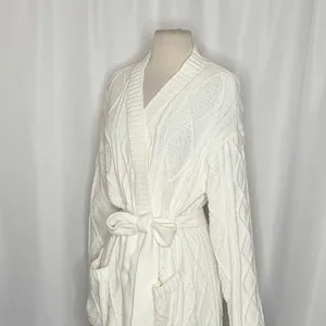 BEACH RIOT Rinna Chenille Robe Cream Cable Knit Belted Pockets X-Small Small thumbnail 7
