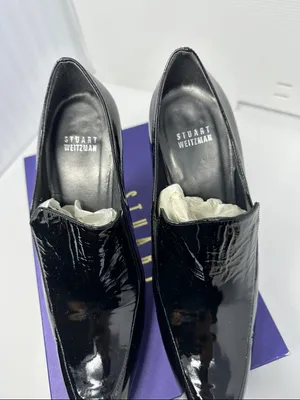 Stuart Weitzman Black Patent‎ Leather Loafer Pumps Size 8.5 thumbnail 7