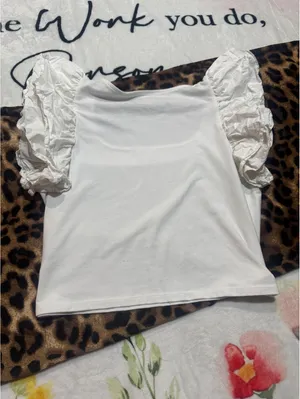A New Day Women's Blouse, Size L, White, Square Neck, Layered Ruffle, Cropped thumbnail 3