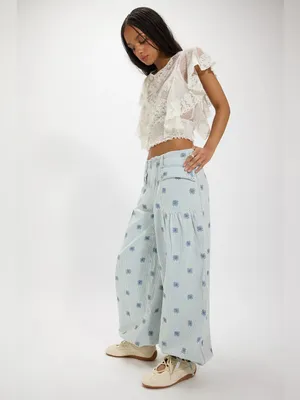 Free People We The Free Lotus Embroidered Railroad Balloon Jeans in Indigo 25 thumbnail 7