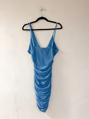 Oh Polly Mesh Bodycon Rhinestone Mini Dress in Blue Size 6 thumbnail 2