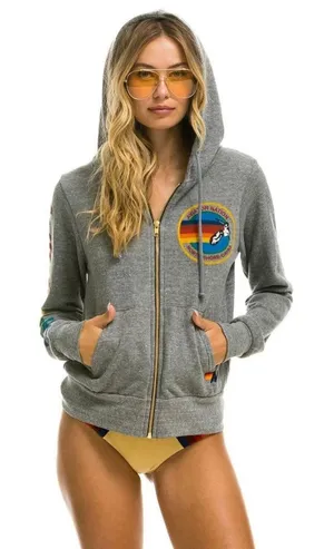 AVIATOR NATION NORTH SHORE HOODIE HEATHER GREY rainbow‎ sleeve zip jacket thumbnail 1