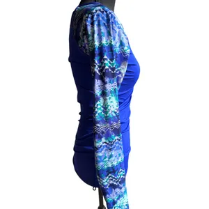 TYR Long Sleeve Rash Guard Swim Top Blue Geometric Print | UPF Sun | Est. Small thumbnail 2