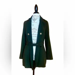 Rina Rossi Wool Forest Green Military Style Double Breasted Belted Jacket Sz 8 thumbnail 4