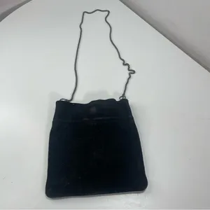 Free People Black Leather Suede Small Crossbody Bag Chain Strap Boho Equestrian thumbnail 2