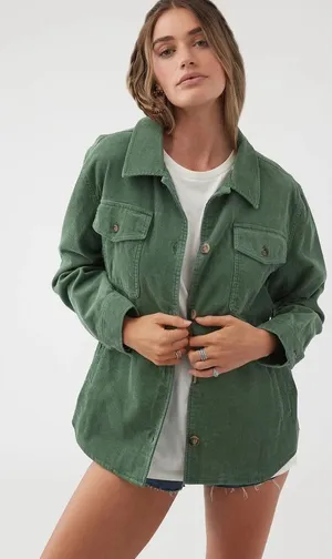 ONeill Tidal Button-Up Jacket Womens Small‎ Green Corduroy Shacket Shirt Jacket thumbnail 1