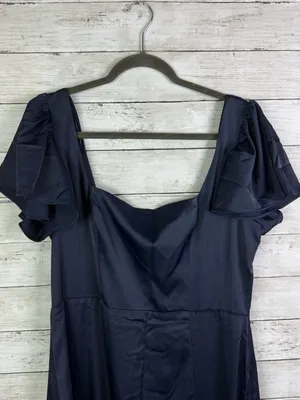 Lulus Ultimate Sweetness Navy Blue Satin Flutter Sleeve Maxi Dress Size XL thumbnail 4