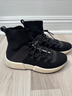 ALO Yoga Black Knit Sock Sneakers with Ivory Sole thumbnail 2