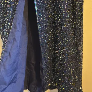 Vtg Laurence Kazar Halter Beaded embellished silk formal gown dress blue gold‎ L thumbnail 11