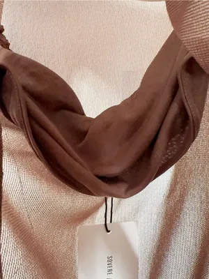 SOVERE Zeya One Shoulder Mesh Maxi Dress Mocha Ruched Sheer Long Sleeve Evening thumbnail 7