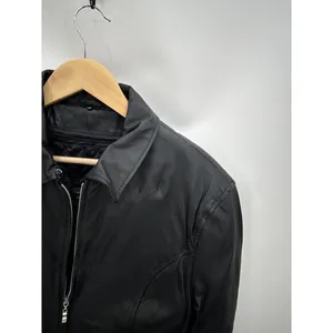 Black Leather Biker Jacket Womens Large Full Zip Quilted Lining Edgy Moto Grunge thumbnail 3