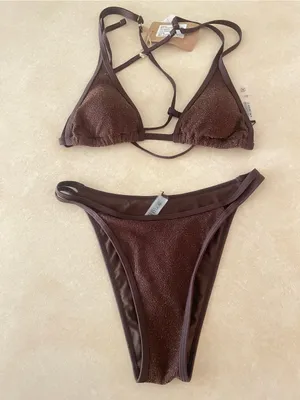 Berlook Dark Coffee Strappy Bikini Top & Dark Coffee Cutout Bikini Bottoms Set thumbnail 5