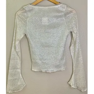 NWT Free People Late Night Disco Layering Top Sequin White Snowing Combo thumbnail 5