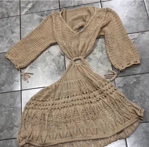 Crochet coverup dress adjustable Tan Size XXL thumbnail 1