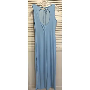 Eye Candy Blue Flower Glitter Open/Tie Back Maxi Dress Size‎ L Sleeveless Slit thumbnail 4
