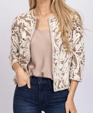 Nic zoe brown cream knit jacket cardigan nwt boho cottage dainty y2k bohemian xl thumbnail 1