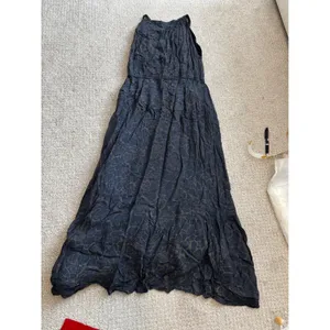 World Market Maxi Dress L/XL Blue Gold Floral Boho Crinkle Sleeveless Tiered thumbnail 7