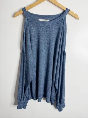 Free People We The Free Chill Out Blue Cold Shoulder‎ Burnout Tee Medium Boho Soft Girl thumbnail 2