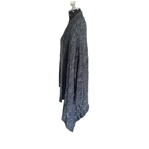 Chico's Womens Cardigan‎ Sz 1 M 8 10 Gray Black Waterfall Sweater Open Front thumbnail 6