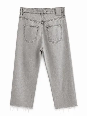 Zara Women’s Gray Cropped Straight Leg Jeans Size 8 Raw Hem High Rise Cotton thumbnail 3