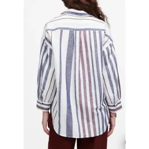 MADEWELL Striped Button-Up Shirt in Linen-Cotton Womens S Shirred 3/4 Sleeves thumbnail 5