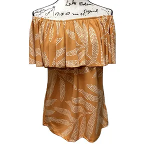 LulaRoe Alana ruffle flounce top. Mustard Gold Cream Palm design Large thumbnail 7