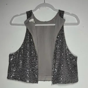 HM Silver Sequin Crop Top High Neck Sleeveless Back Zip Party Tank Large‎ thumbnail 6