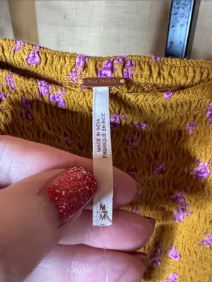 NWT Free People Marigold Tee Golden Combo Smocked Crop Top Boho Size Medium thumbnail 4