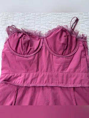 Lulu's Sweetheart Style Mauve Polka Dot Bustier Tiered Midi Dress Size S thumbnail 14