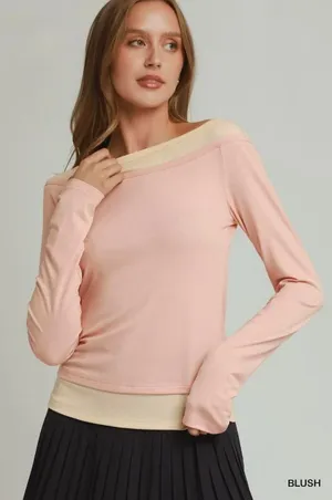 Umgee Layered Twofer Long Sleeve Top - Large thumbnail 1