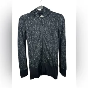 Lululemon Daily Practice Jacket Womens 4 Black Gray Print Hooded Full Zip‎ thumbnail 4