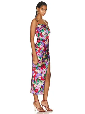 Nicholas Sorin Diamond Cutout Midi Dress Size 4 Red Green Purple NWT $500 thumbnail 2