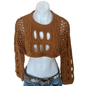 Cider Brown Cropped Sweater MEDIUM Grunge Steampunk Boxy Oversized NEW thumbnail 2