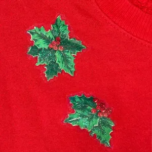 VTG 90s Hand Painted Puffy paint Christmas Sweatshirt USA crewneck Cottagecore L thumbnail 5
