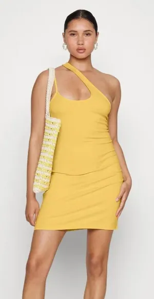 Abercrombie & Fitch Yellow One Shoulder Asymmetric Mini Dress Bodycon Minimalist thumbnail 1