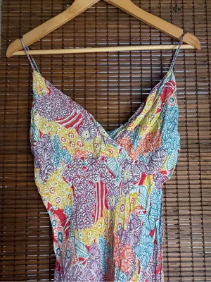 Vintage Floral Boho Handkerchief Hem Midi Dress Medium thumbnail 3