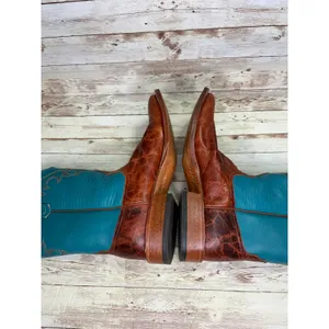 Anderson Bean Cowboy Boots Men's Size 9 Women's 10.5 Turquoise Square Toe Brown thumbnail 8
