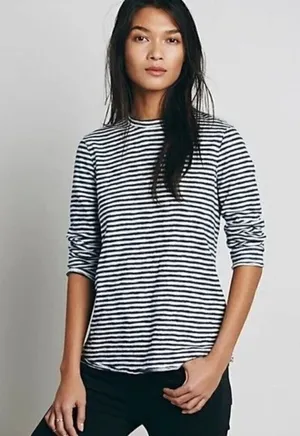Free People We the Free‎ Mod Black & White Stripe 3/4 Long Sleeve Top XS thumbnail 1