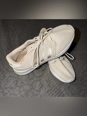 adidas Women’s Cream Knit Sneakers with metallic Stripes thumbnail 6