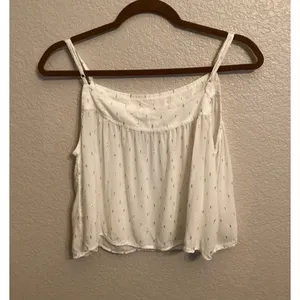 Aerie Cream Flowy Gold Metallic Clip Dot Cropped Cami Top Sz M thumbnail 3