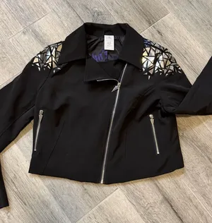 Disney Store Villains Evil Queen Snow White Black Motorcycle Women's Jacket Sz L thumbnail 1