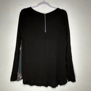 Maurices‎ Mixed Media Long Sleeve Top XL Black Grey Ikat Beaded Zipper Back 8655 thumbnail 2