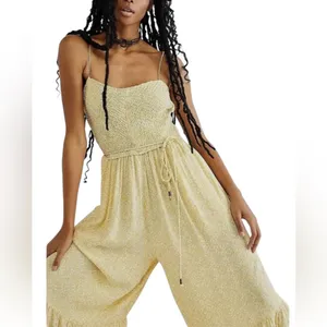 Free People 100%Viscose Little Of Your Love Yellow Floral Jumpsuit Size XS L-20 thumbnail 2