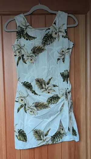Kys White Mini Dress with Green and Cream Tropical Print thumbnail 1