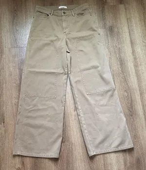 Loft Women's Tan Brown Canvas Wide Leg Utility Pants Size 4‎ thumbnail 1